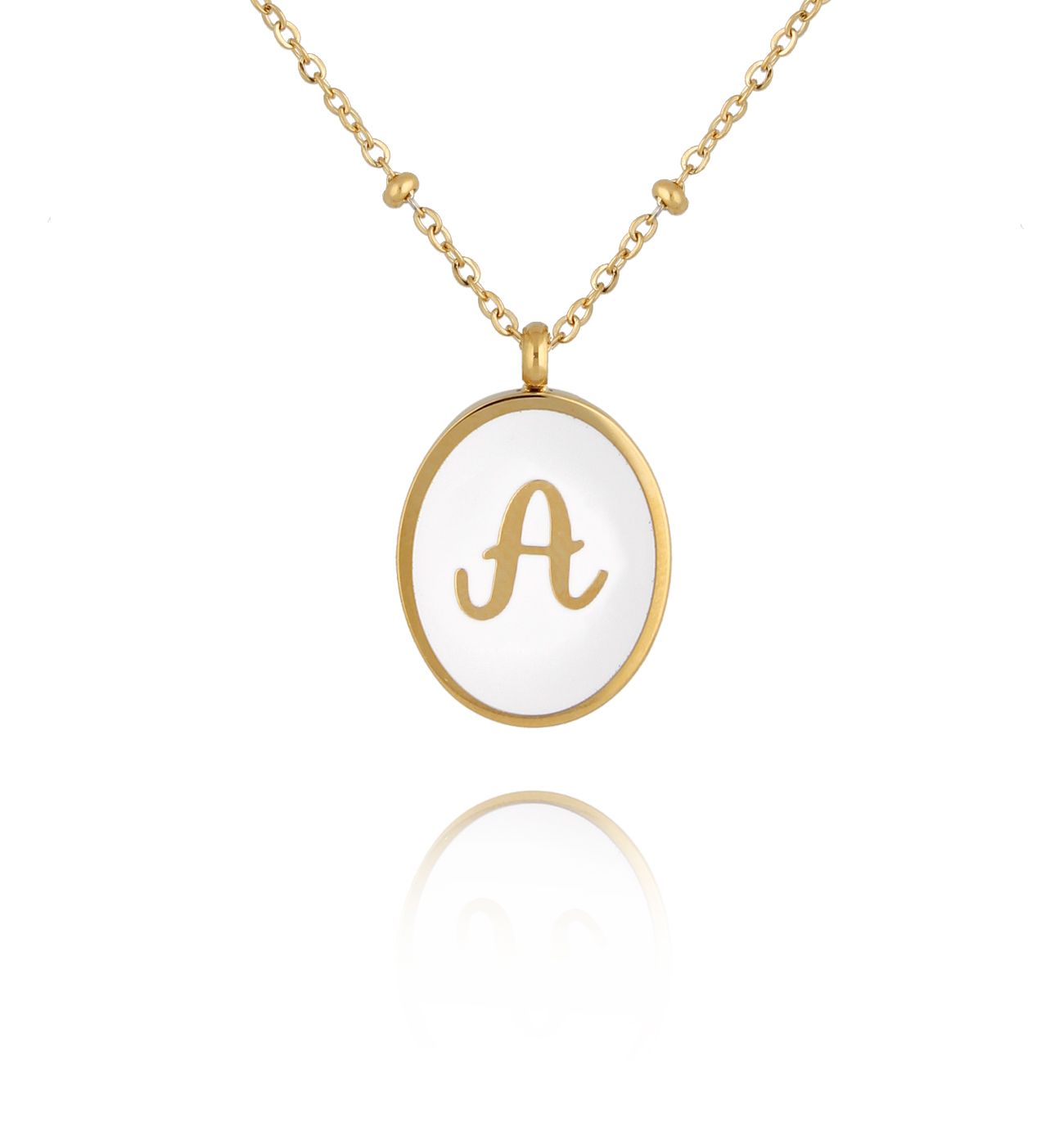 Naszyjnik z białą emalią z literą A Vintage Enamel Alphabet NSA0568