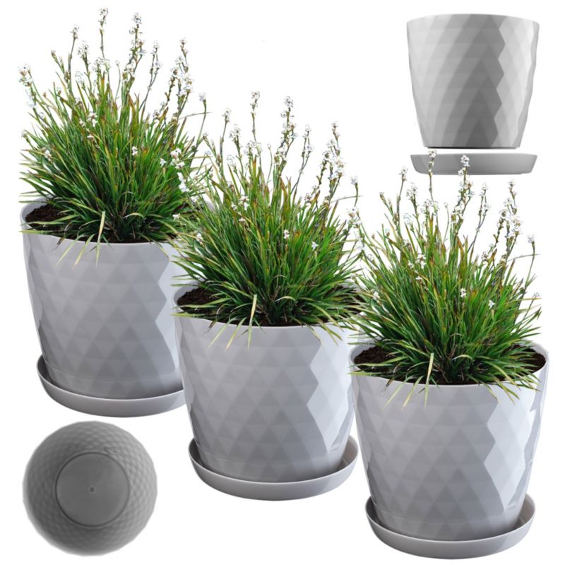 Doniczka KADAX 3x 18cm Osłonka + Podstawka szara 3 szt.