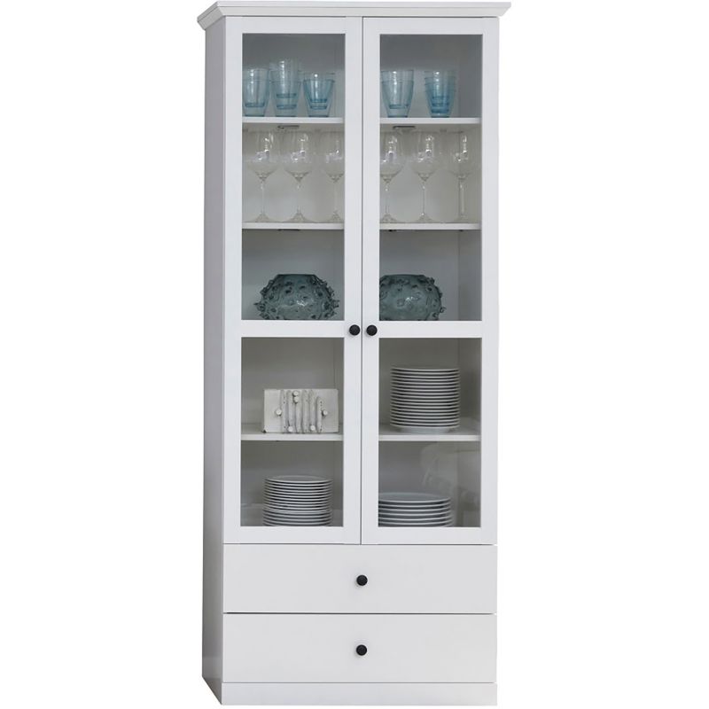 Witryna z Szufladami DIVE Mebel Elite Przeszklona do Salonu 81 cm Biała 1 szt