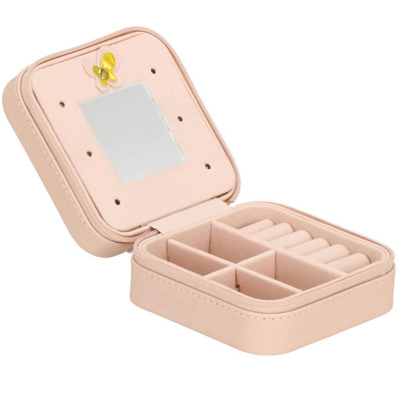 Szkatułka na biżuterię ekoskóra Springos 10x10x5 cm z przegródkami różowy 1 szt.