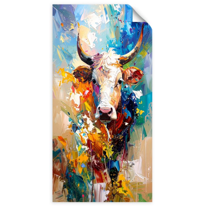 Naklejka na ścianę do salonu sypialni Feeby Kolorowa Krowa Byk Zwierzęta Malowany 80x160cm 1szt