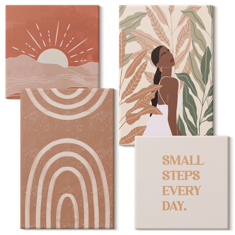 Tetraptyk Na Ścianę Do Biura Wallfluent Boho abstrakcyjne kształty 4 szt.