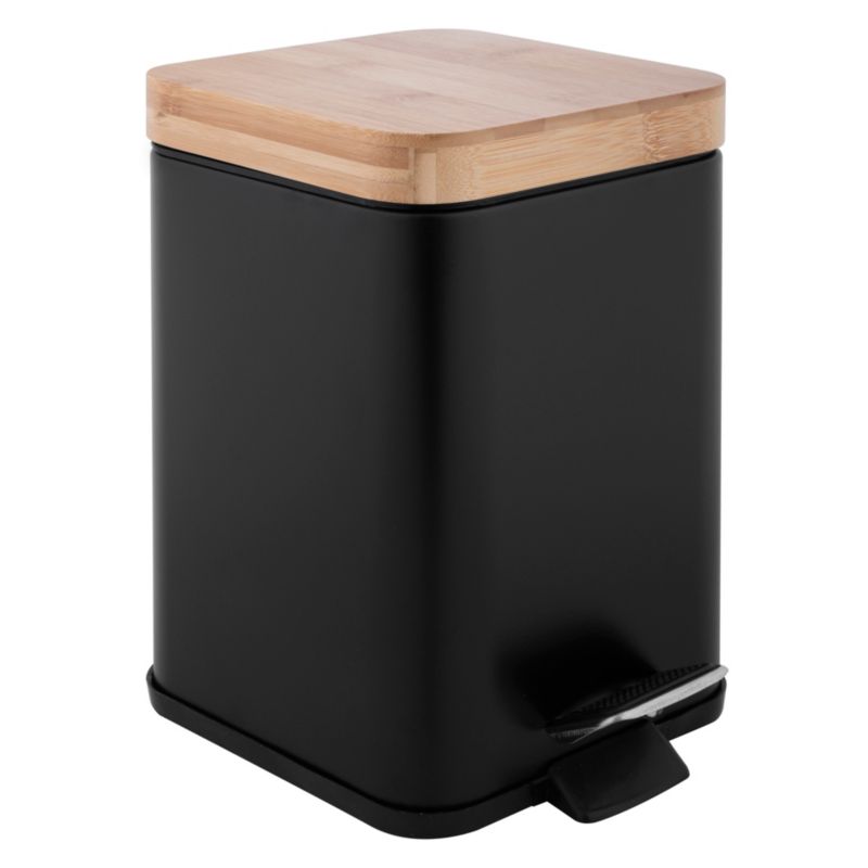 Kosz na śmieci SIDO - Yoka Home do łazienki z pedałem bambus czarny kwadratowy - 1 szt.