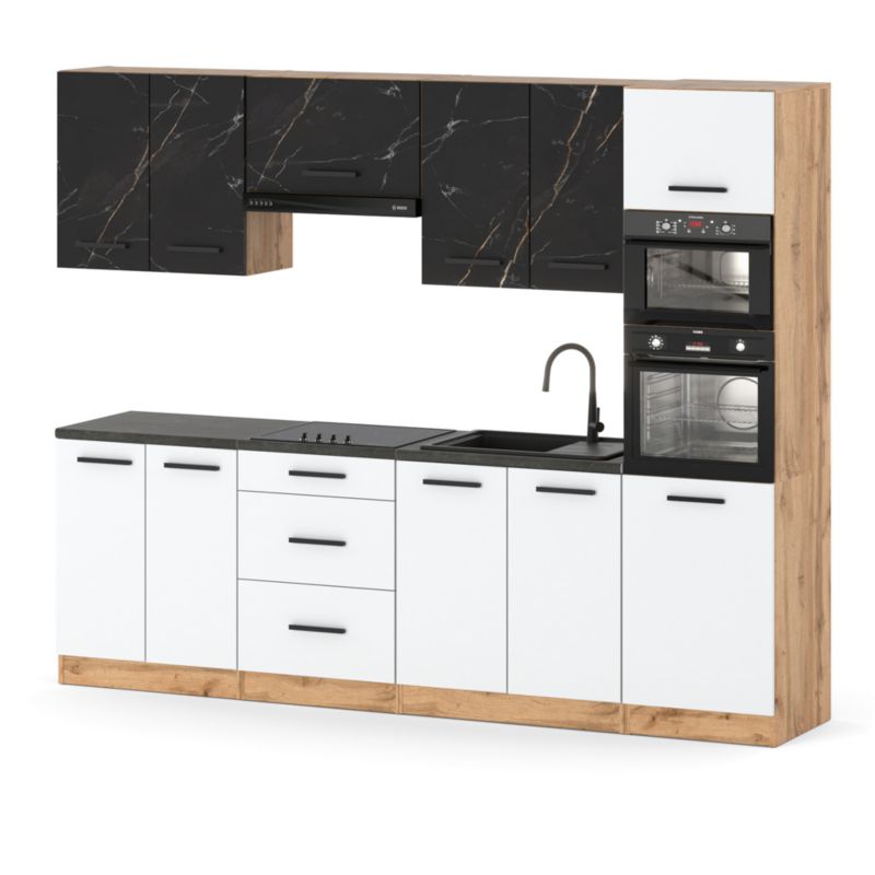 Zestaw Kuchenny Hurtownia-Mebli Z Blatem Kuchnia Marra 260cm Dąb Wotan San Sebastian/Biały Mat 260x47x217 cm 1szt.