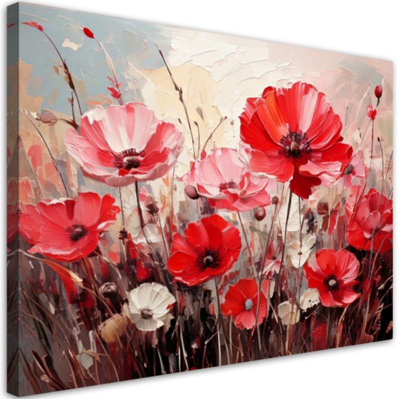 Obraz do salonu sypialni jak malowany Feeby Polne różowe czerwone kwiaty 100x70cm 1szt