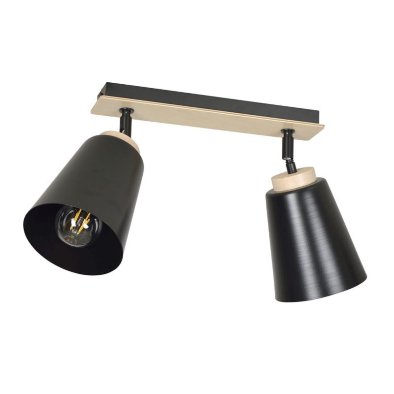 Lampa sufitowa Emibig Atlas czarna-jasne drewno 2 x E27 x 15W - 1 szt.