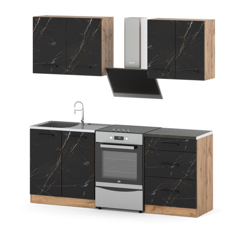 Zestaw Kuchenny Hurtownia-Mebli Z Blatem Kuchnia Mini Mokka 200cm Dąb Wotan San Sebastian 200x47x145 cm 1szt.