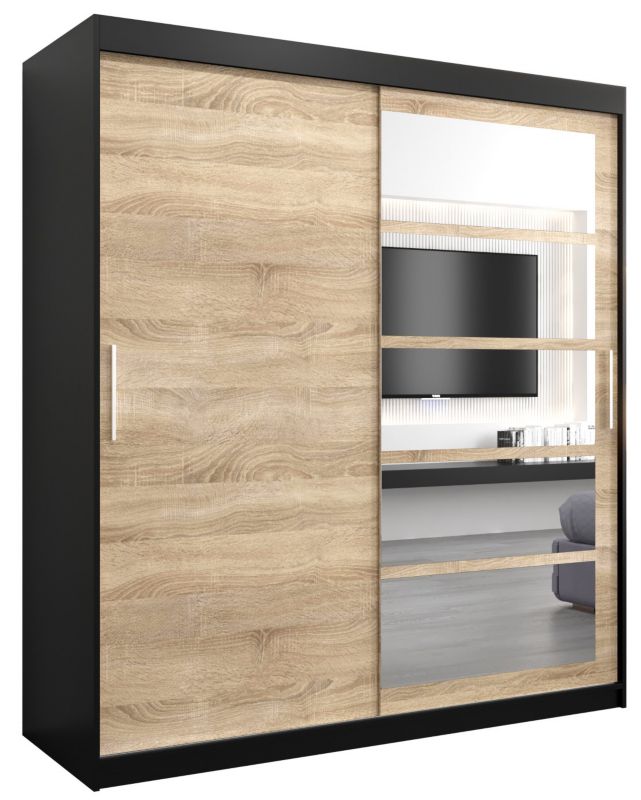 Szafa przesuwna Abiks ROMA 1 180 czarny mat + sonoma 1 szt.