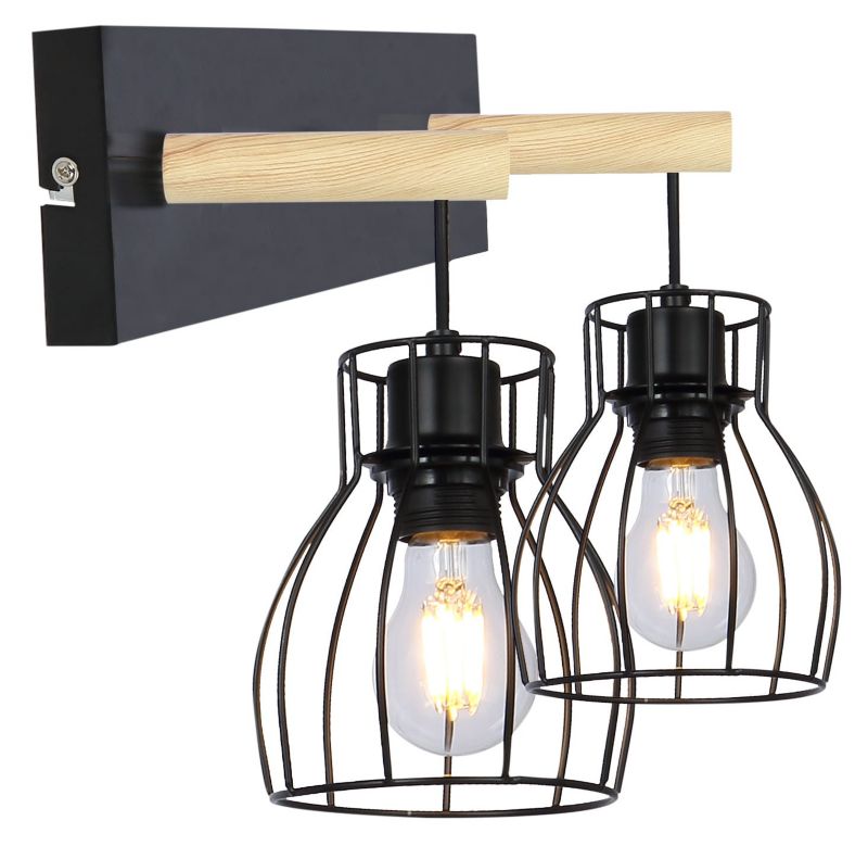 Kinkiet ścienny Candellux Bernita jasne drewno-czarny 2 x E27 x 60W IP20 wym: 34 x 28 x 25 cm - 1 szt.