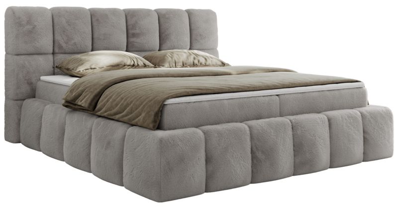 Łóżko kontynentalne MKS Meble NIRA 180x200 H3 jasnoszary plusz 1szt.