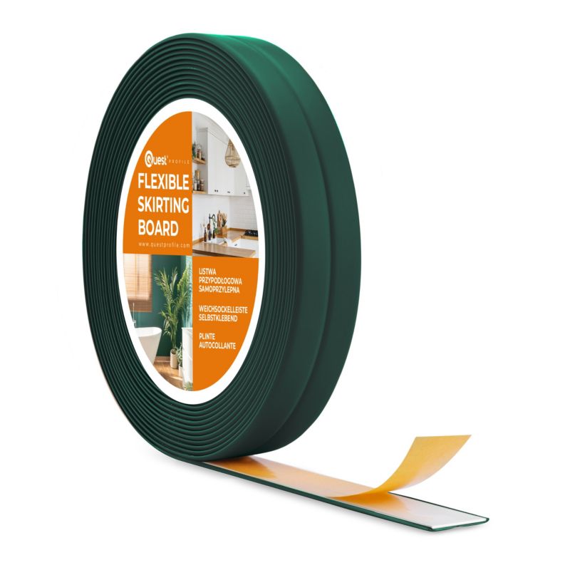 Listwa wykończeniowa PCV 10x10mm, QUEST na taśmie piankowej, mocna elastyczna, miękka taśma dekoracyjna, zielony, 5m