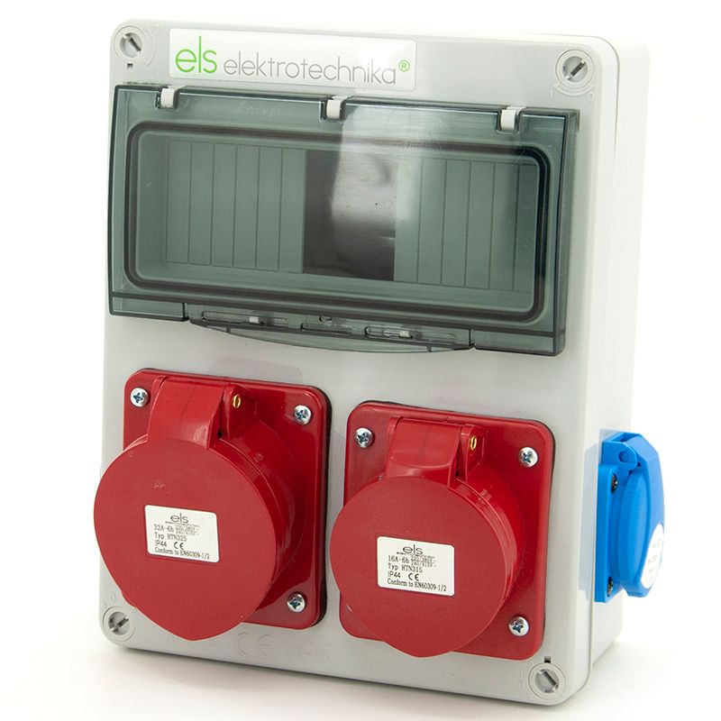 Rozdzielnica skrzynka budowlana 8-polowa ELS Elektrotechnika 8NO211 2x230V 1x16/5 1x32A/5 niewyposażona, okablowana, IP44, 1 szt.