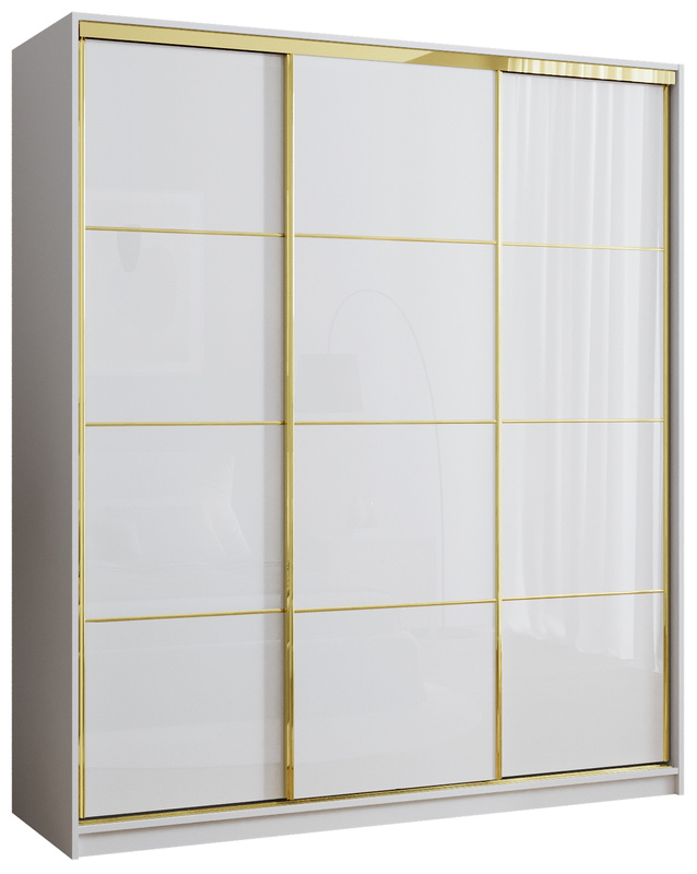 Biała szafa przesuwna 180 cm GOLD NEW połysk