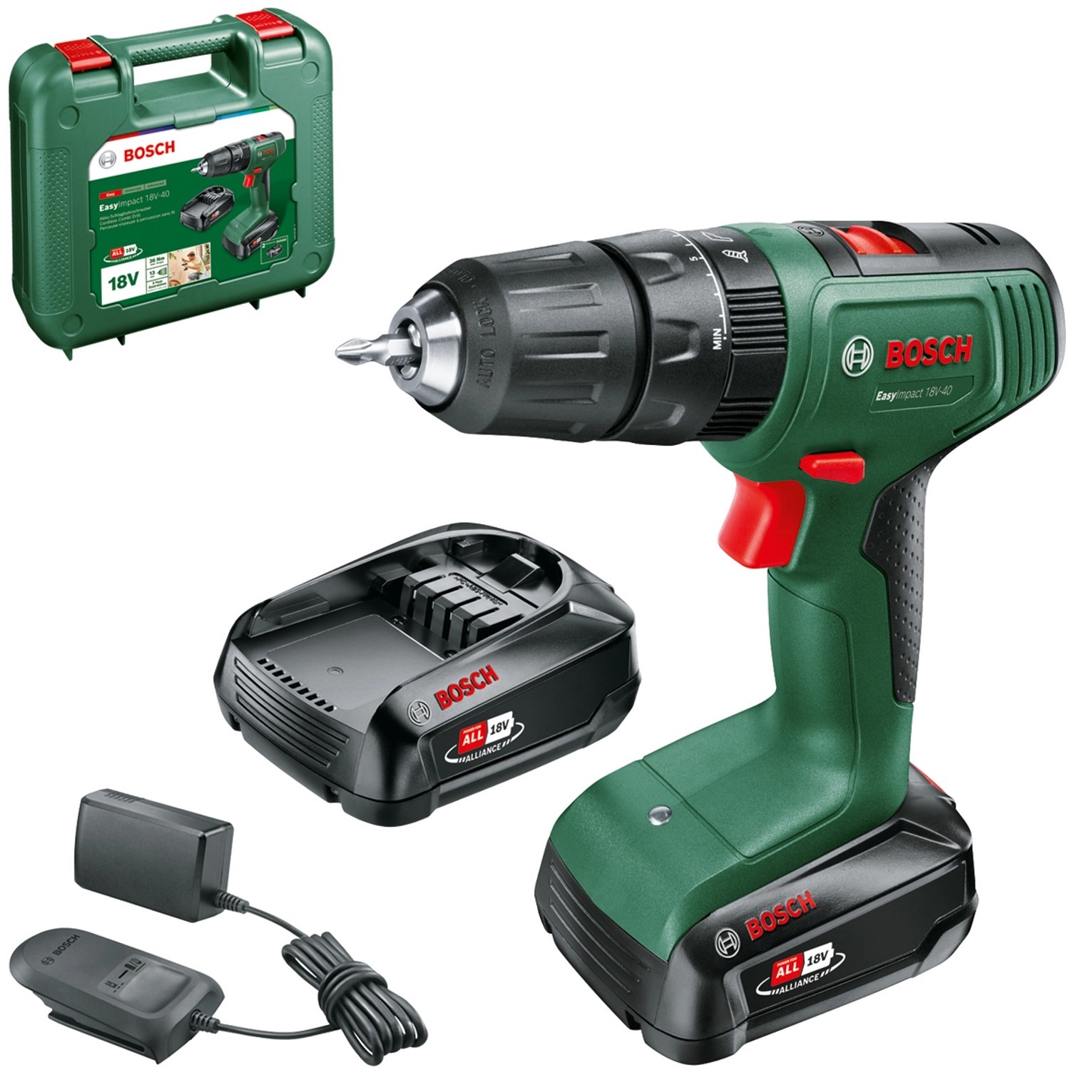 Bosch Wiertarko-wkrętarka udarowa EasyImpact 18V-40 2x2,0 Ah