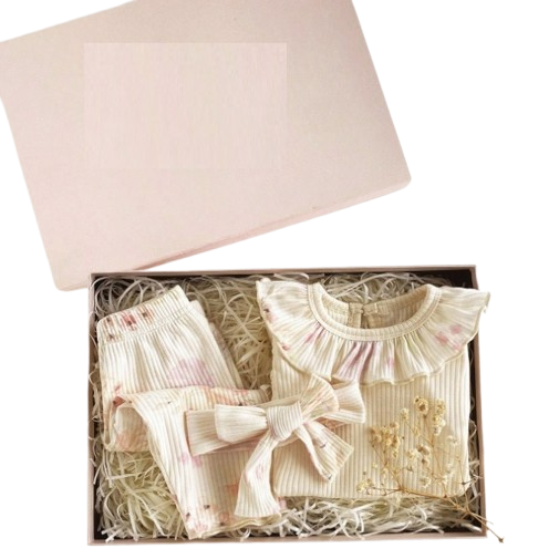 Zestaw upominkowy 3cz. dla noworodka prążek z falbanką Rozmiar do Wyboru NS - 0-1m
