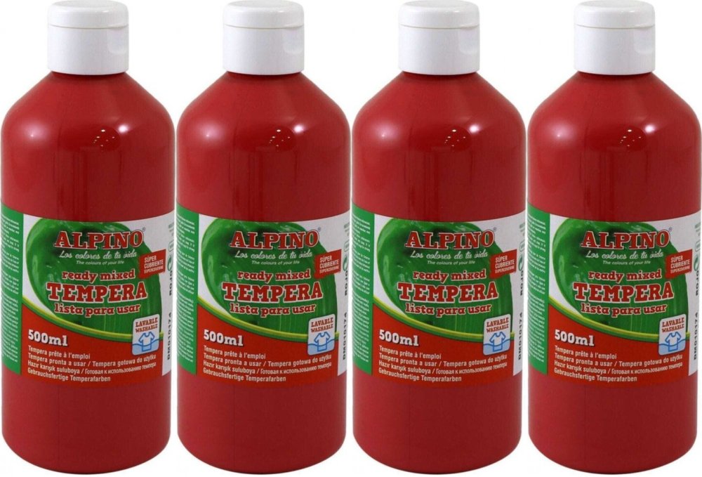 4x Farba plakatowa Alpino, w butelce, 500ml, czerwony