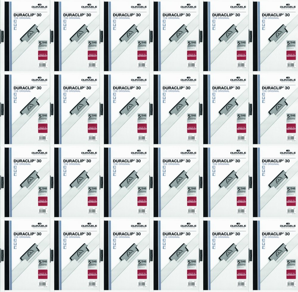 24x Skoroszyt plastikowy z klipsem Durable Duraclip, A4, do 30 kartek biały