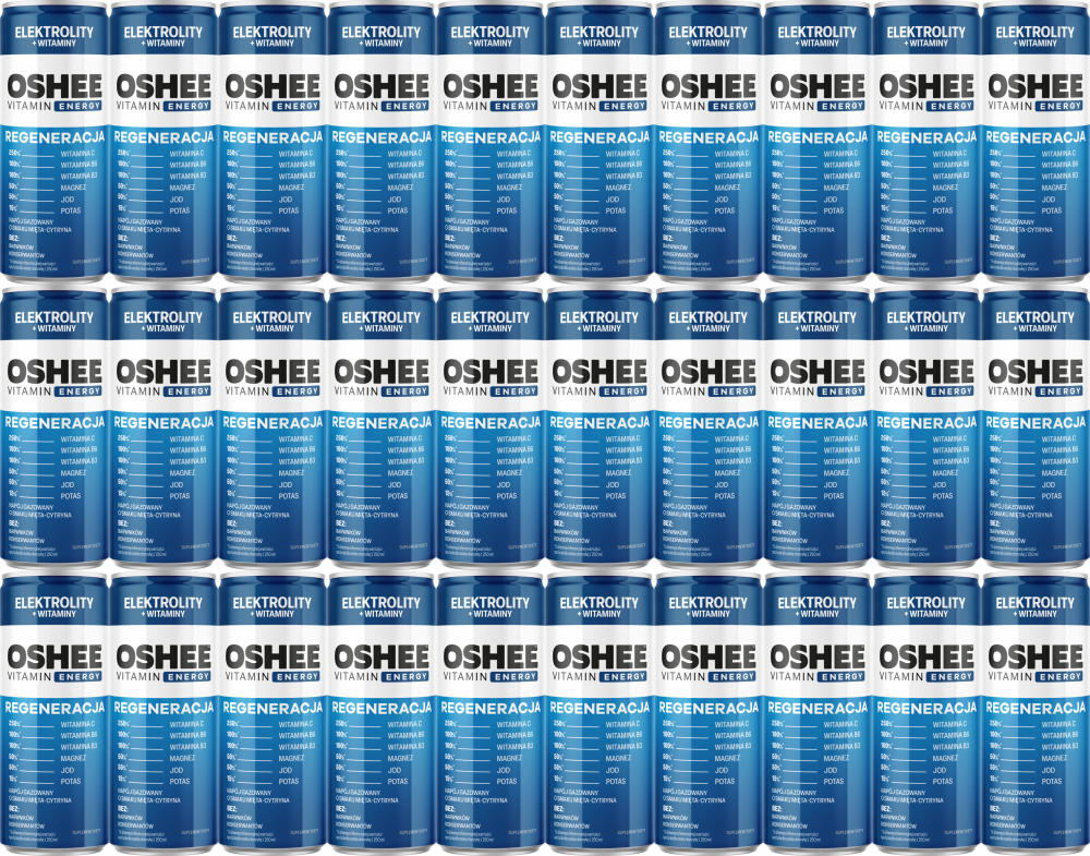 48x Napój gazowany Oshee Vitamin Recovery Elektrolity, mięta i cytryna, puszka, 250ml