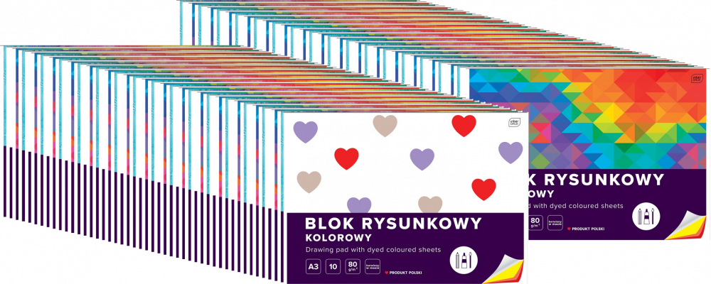 90x Blok rysunkowy Interdruk, A3, 10 kartek, kolorowy, mix wzorów