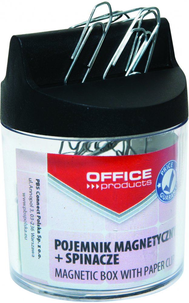 Pojemnik magnetyczny na spinacze Office Products, okrągły, ze spinaczami, transparentny