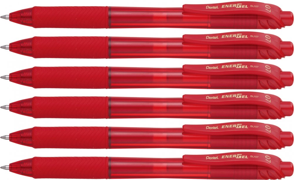 6x pióro kulkowe automatyczne Pentel, EnerGel BL-107, 0.7mm, czerwony