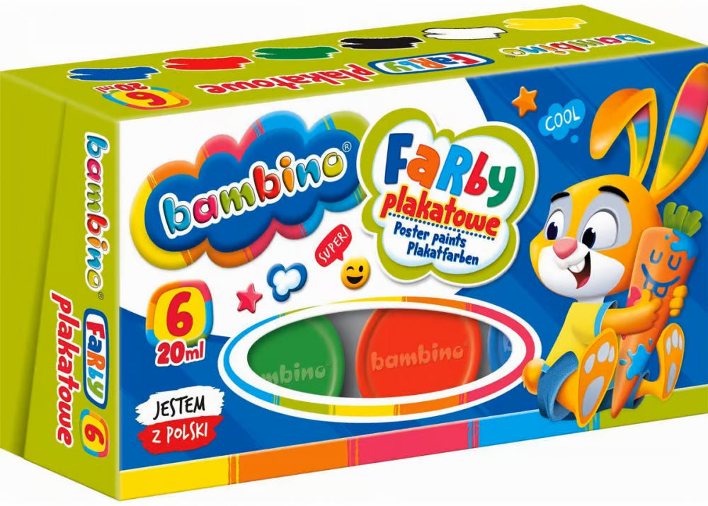 Farby plakatowe Bambino Zwierzaki Uczniaki, 20ml, 6 sztuk, mix kolorów
