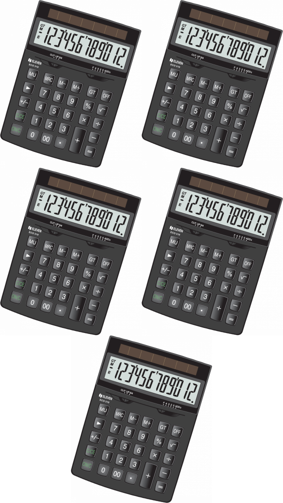 5x Kalkulator biurowy Eleven ECC-310, ekologiczny, 12 cyfr, czarny