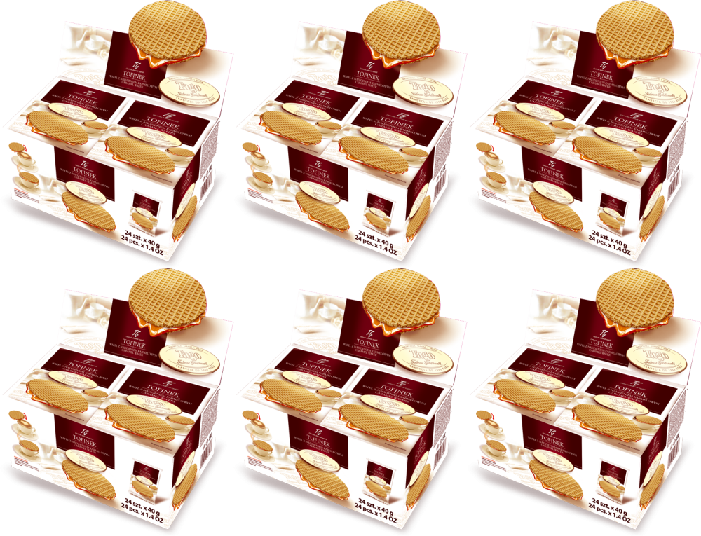6x Wafel Tofinek Tago, z nadzieniem karmelowym, 40g, 24 sztuki