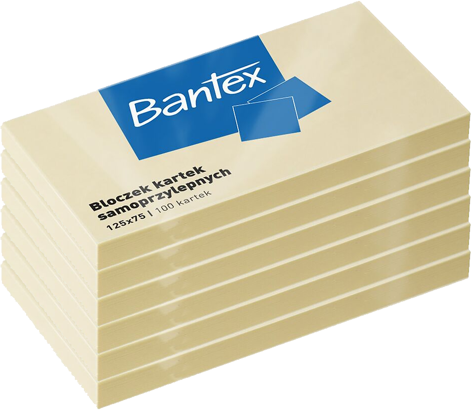 6x Karteczki samoprzylepne Bantex, 125x75mm, 100 karteczek, żółty