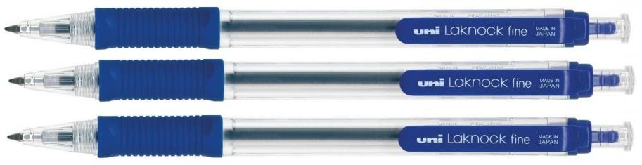 3x długopis automatyczny Uni, Laknock SN-101, 0.7mm, niebieski