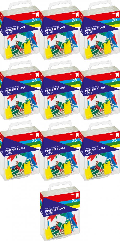 10x Pinezki flagi Grand, w pudełku, 25 sztuk, mix kolorów