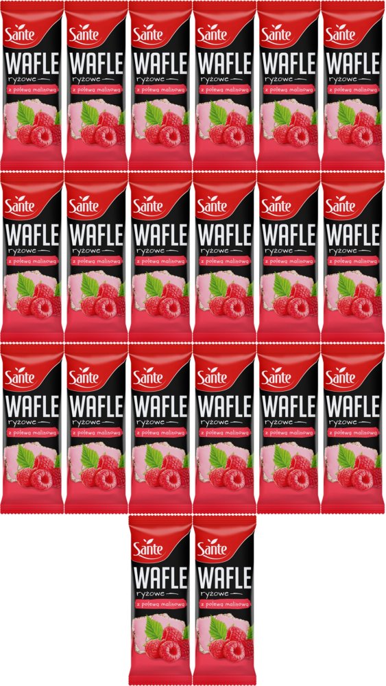20x Wafle ryżowe Sante, z polewą malinową, 66g