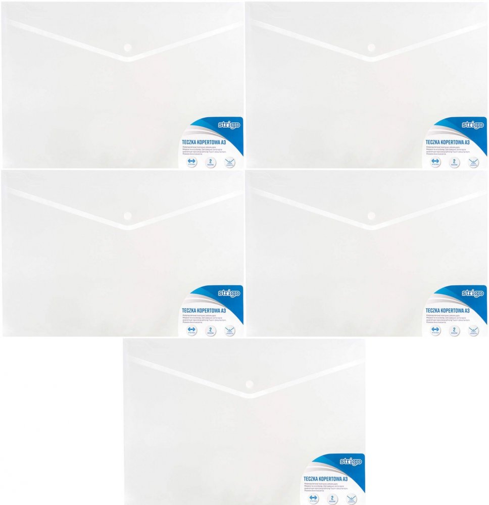 5x Teczka kopertowa Strigo, A3, na zatrzask, transparentny