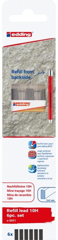 Wymienne wkłady edding e-8891, do ołówka e-8890, 10H, 6 sztuk, blister