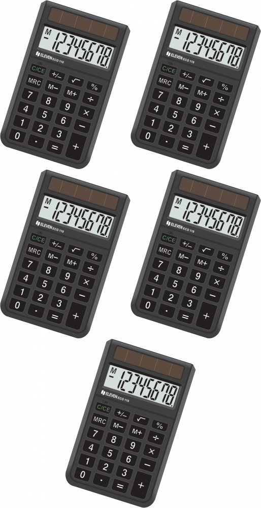 5x Kalkulator biurowy Eleven ECC-110, ekologiczny, 8 cyfr, czarny
