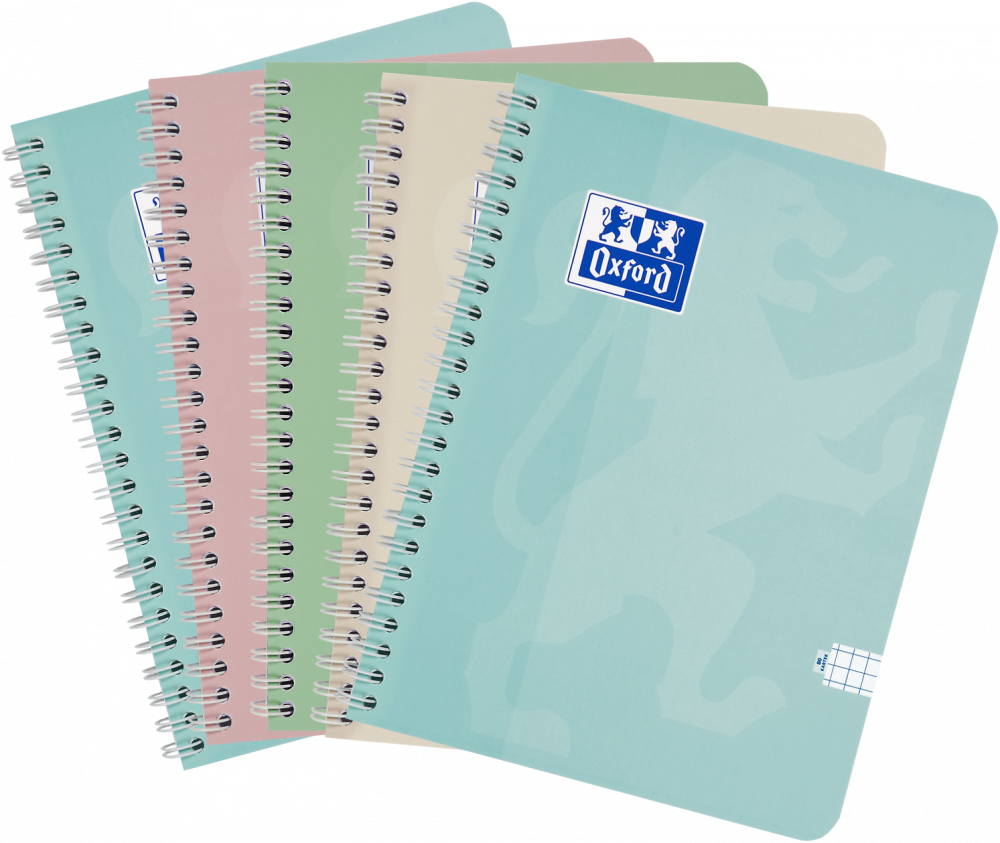 5x Kołonotatnik Oxford Touch Pastel, A4, w kratkę, 80 kartek, okładka kartonowa, mix kolorów pastelowych