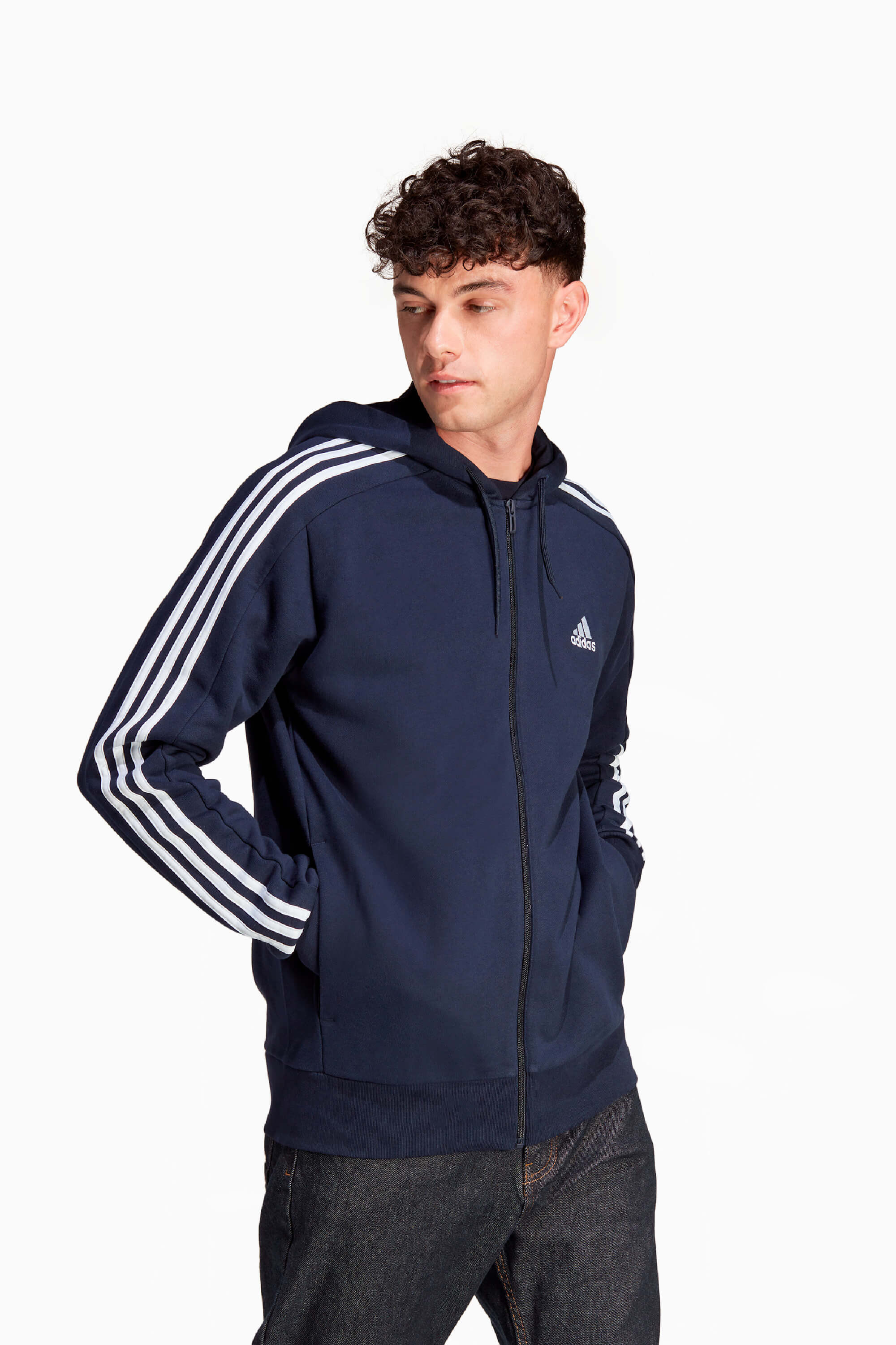 Bluza z kapturem adidas Essentials 3-S FZ - Granatowy