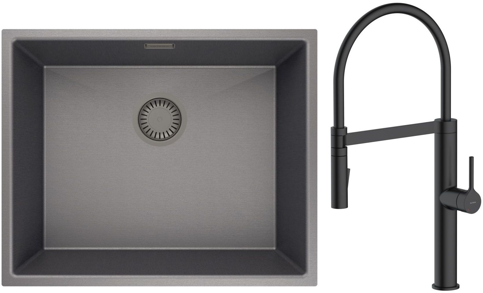 Zestaw Oltens Stalvask zlewozmywak stalowy 54x44 cm z baterią kuchenną Borga czarny/czarny mat (71101300, 35207300) - Wysyłka w 24h