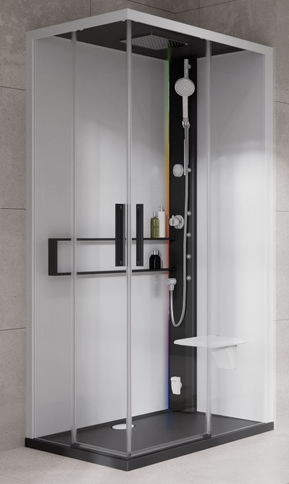 Novellini Glax 2 2.0 A kabina z hydromasażem 100x80 cm prawa parowa z brodzikiem czarna G22A108DM5-1HU