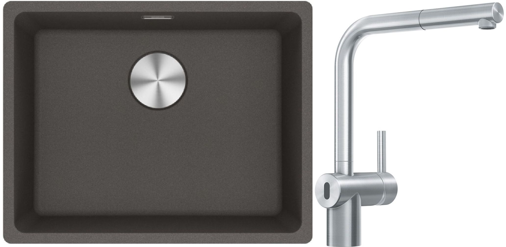 Franke Maris MRG 110-52 zlewozmywak granitowy 55,3x43,3 cm łupkowy szary z baterią kuchenną Atlas Neo Sensor stal szlachetna ...