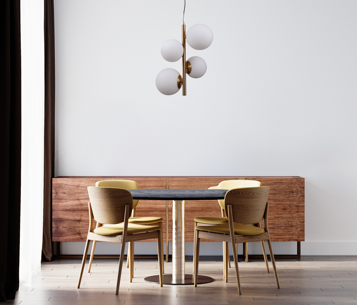 Italux Riga lampa wisząca 4x5 W biała-miodowy mosiądz PND-44213-4-HBR