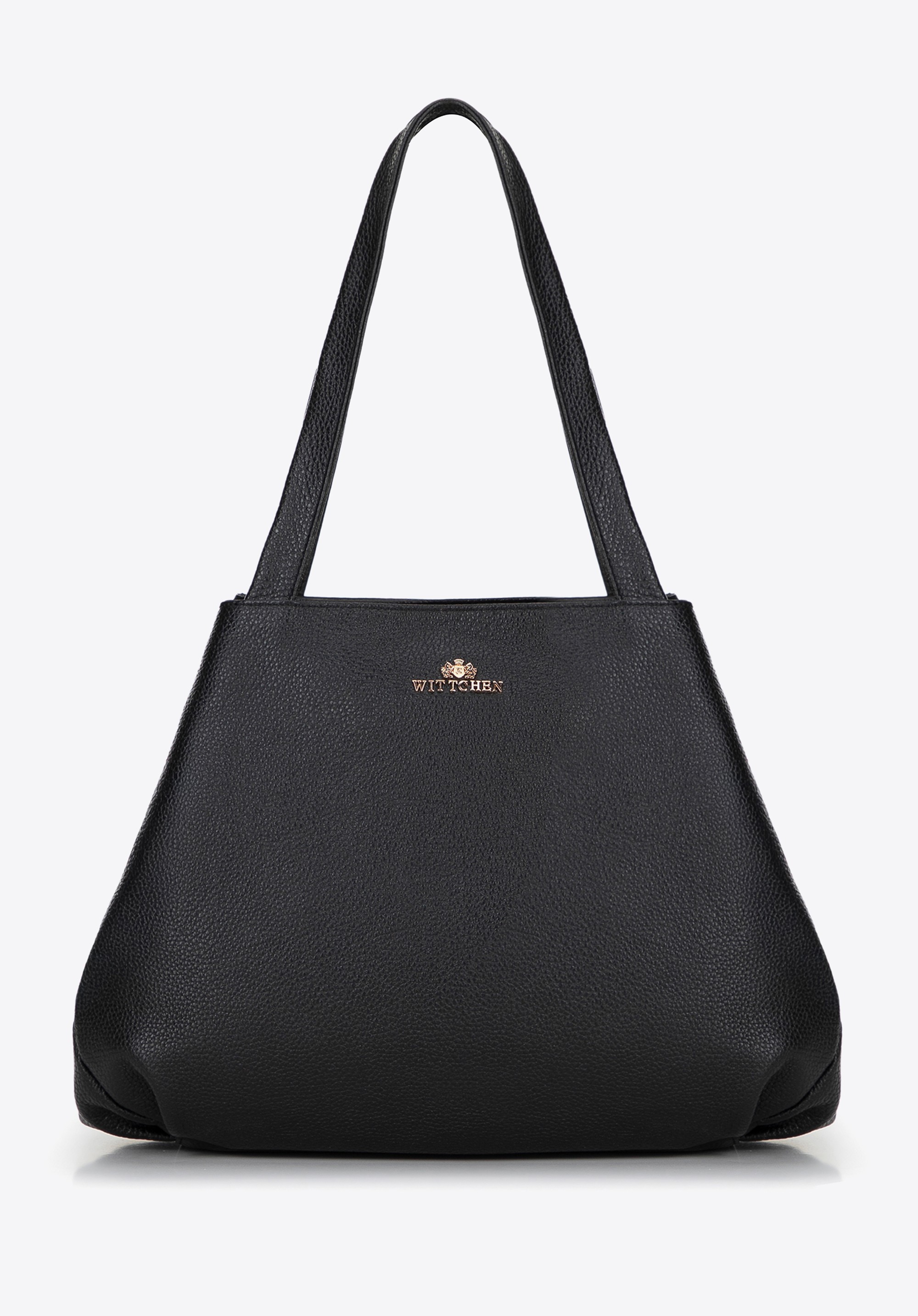 Torebka shopperka ze skóry naturalnej groszkowej czarna