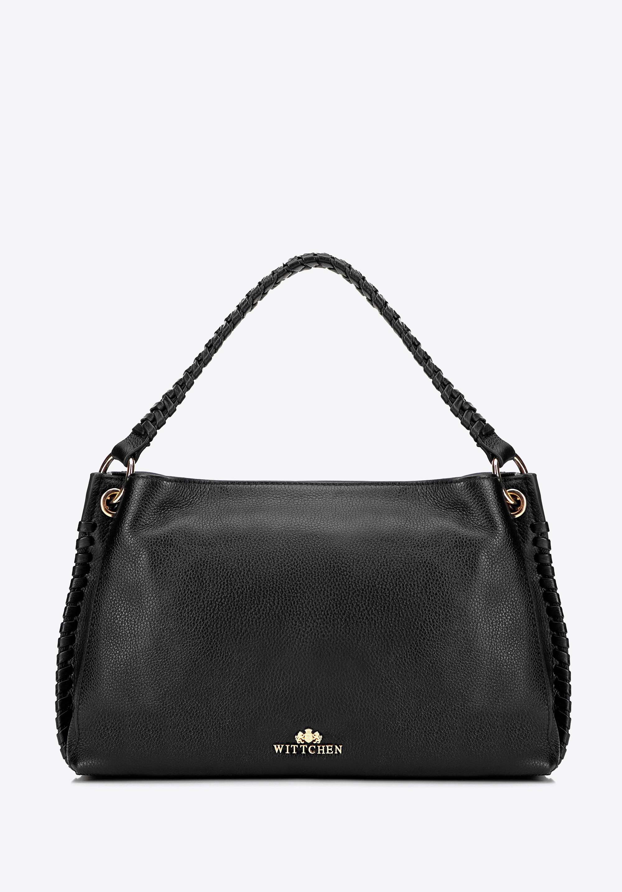 Skórzana torebka na ramię z plecioną rączką czarna