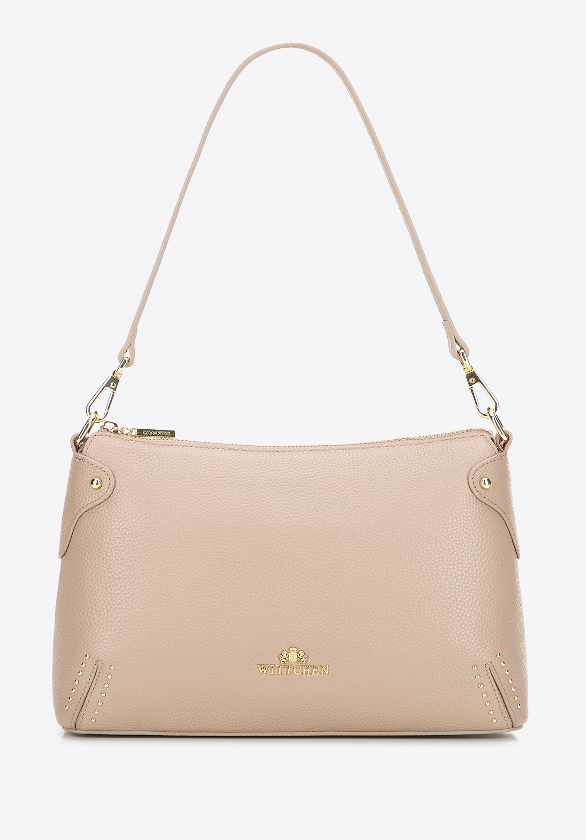 Damska listonoszka ze skóry naturalnej z drobnymi dżetami brązowa