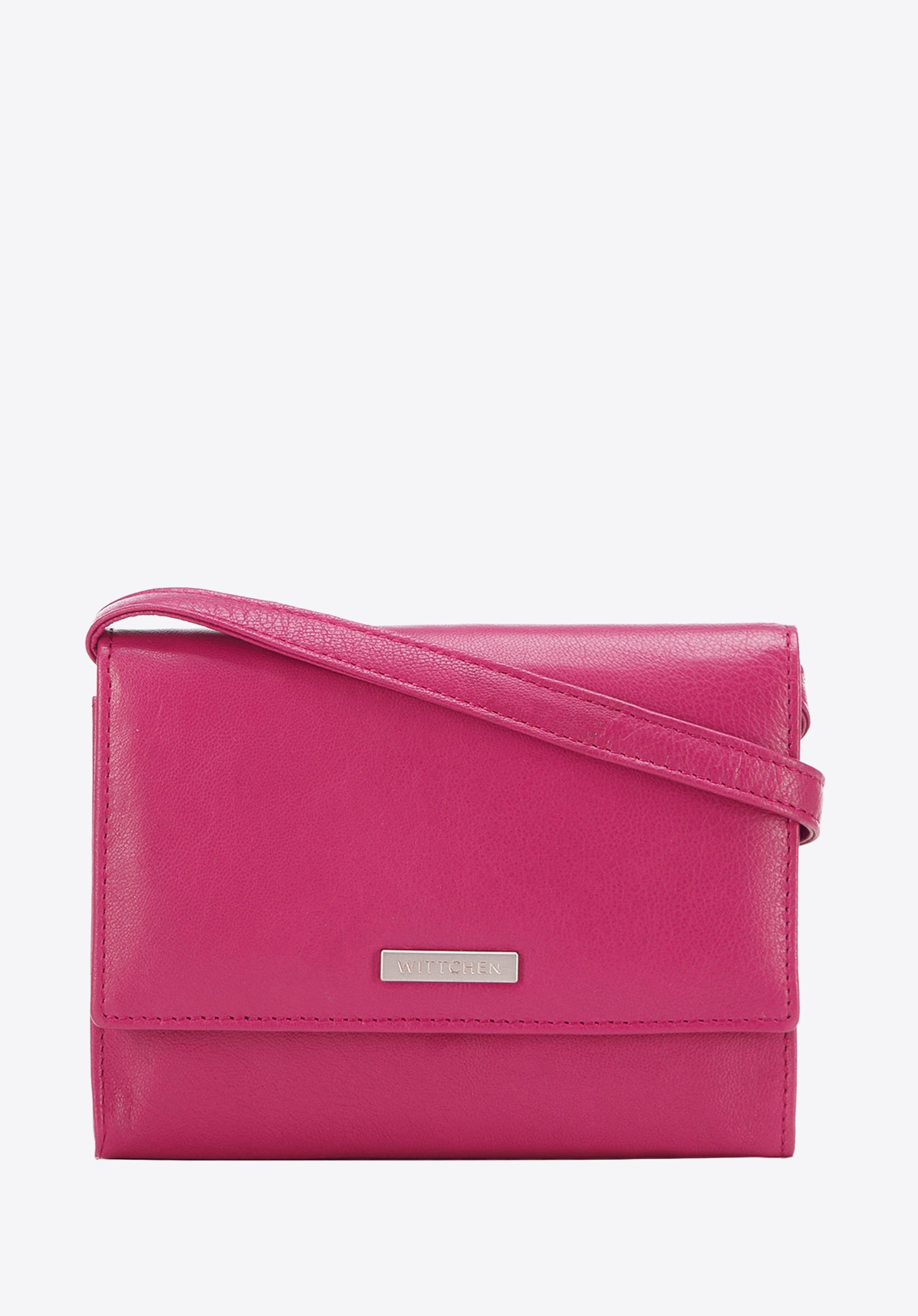 Damski portfelik crossbody ze skóry różowy