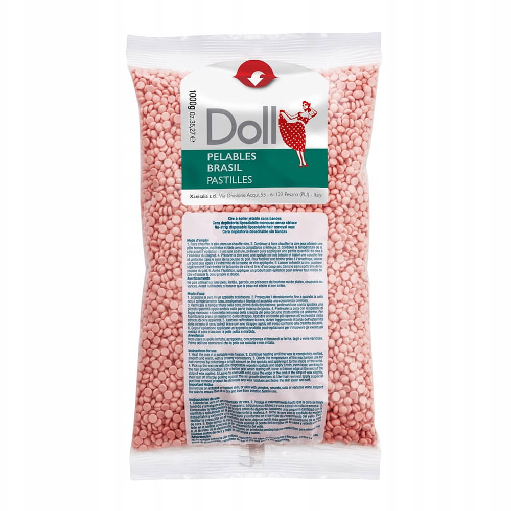 Wosk twardy w dropsach do depilacji brazylijskiej bezpaskowej Xanitalia Doll Pink Rose różany 1kg