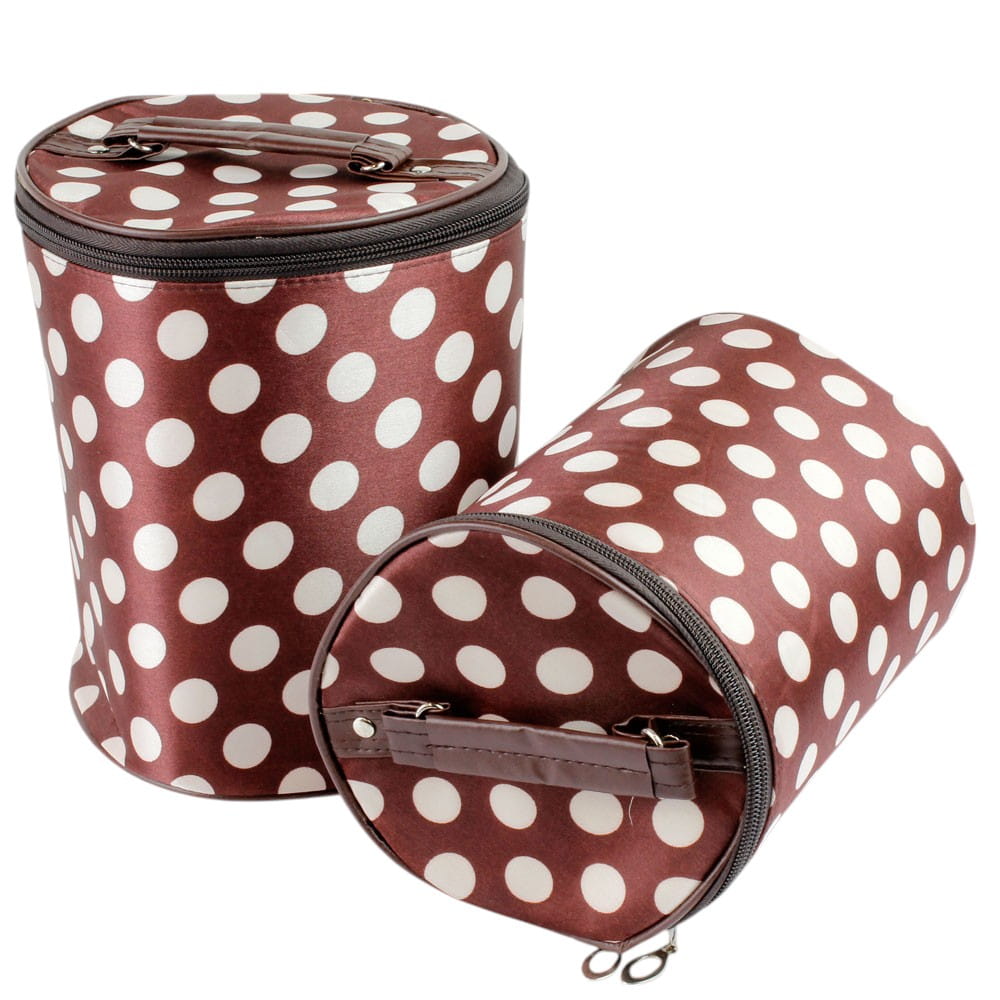 Kosmetyczka 2w1 brązowe białe kropki