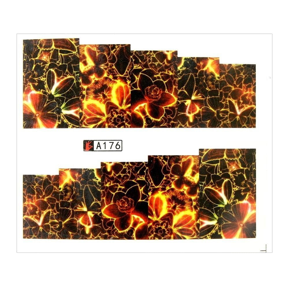 Naklejki wodne do paznokci arkusz 6,5 x 5,5 cm na 10 palców a Nr 176