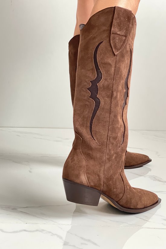 Kozaki damskie 0074 - 9 Brąz welur