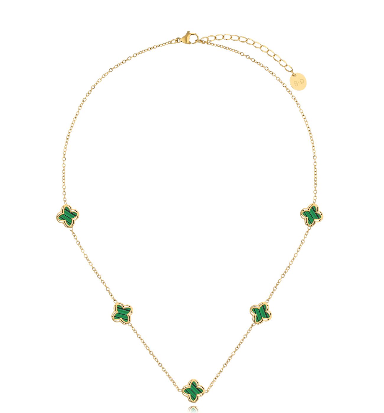 Naszyjnik złoty z zielonymi koniczynkami Clovers NSY0161
